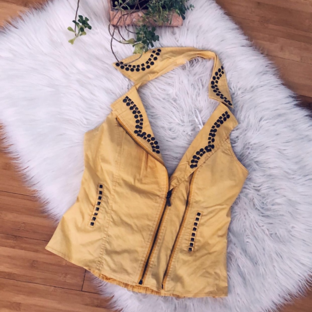 Love Culture Halter Zip Up Blouse Mustard Size L